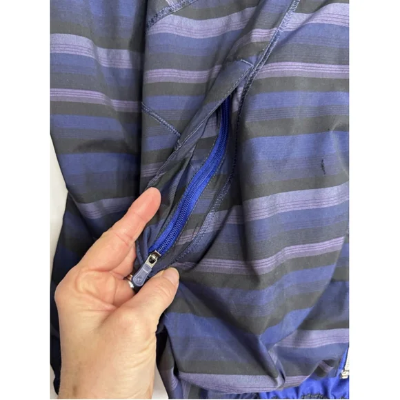 Lululemon Women's 4 Blue Black Striped Zip Front Run Hustle Jacket Packable Hood - Picture 6 of 14